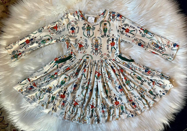 Nutcracker Twirly Ruffle Dress - Elegant Christmas Holiday Dress for Girls (0/3M-16/18)