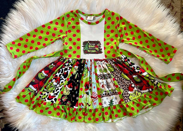 Christmas Green Grinch Ruffle Dress