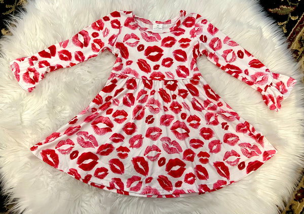 Lips Print Long Sleeve Girl Dress 3T