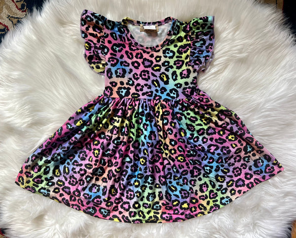 Rainbow Cheetah Leopard Print Twirly Dress