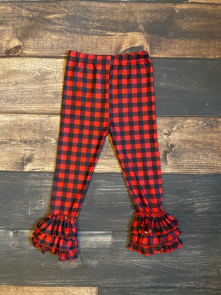 Red Buffalo Plaid Triple Ruffle Legging A - Ava Grace Boutique
