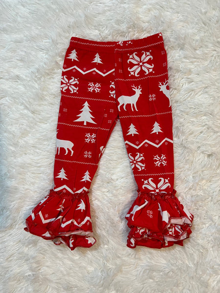 Reindeer and Christmas Tree Truffle Triple Ruffle Legging - Ava Grace Boutique