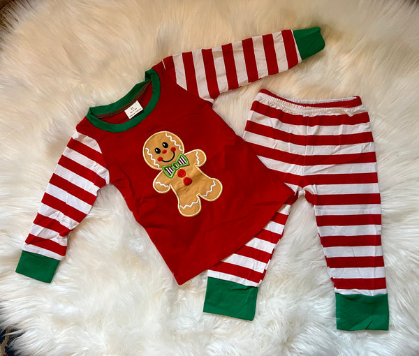 Christmas Gingerbread Embroidered Kid Pajama Set