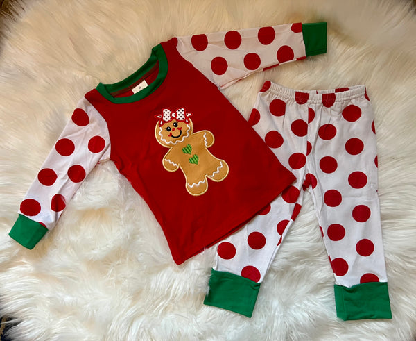 Christmas Gingerbread Embroidered Kid Pajama Set