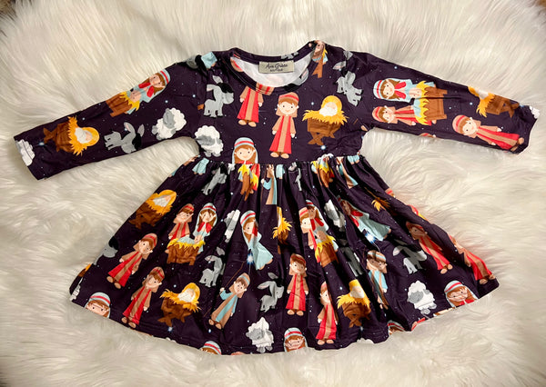 Purple Nativity Long Sleeve Milk Silk Dress