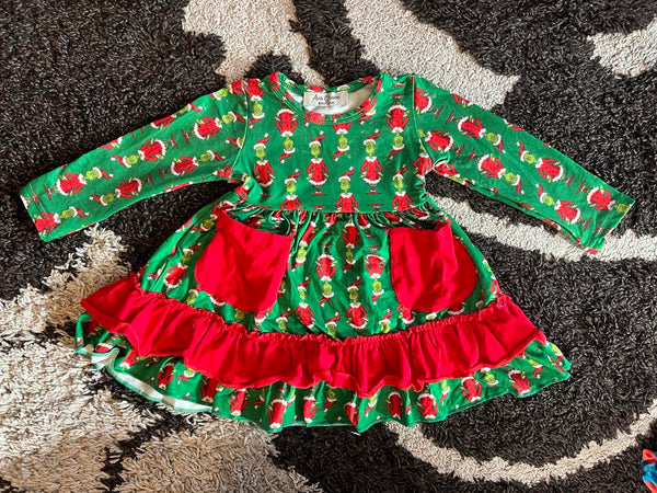 Girl Green Grinch Dress 6 mos VGUC