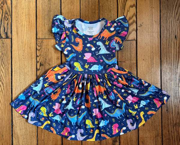 Dinosaur Navy Pocket Twirly Dress