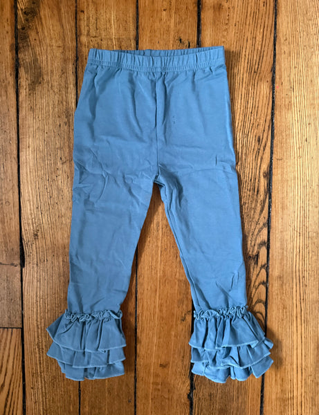 Cadet Blue Teal Triple Ruffle Leggings