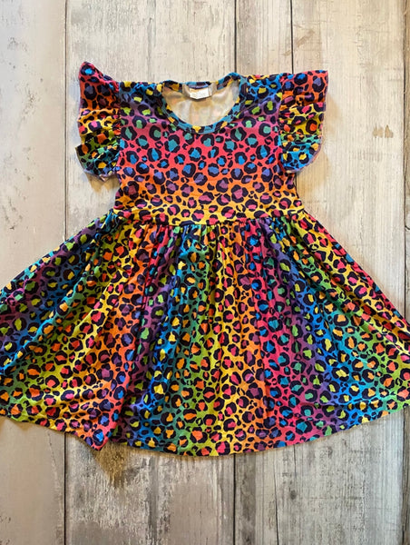 Rainbow Cheetah Leopard Print Twirly Dress