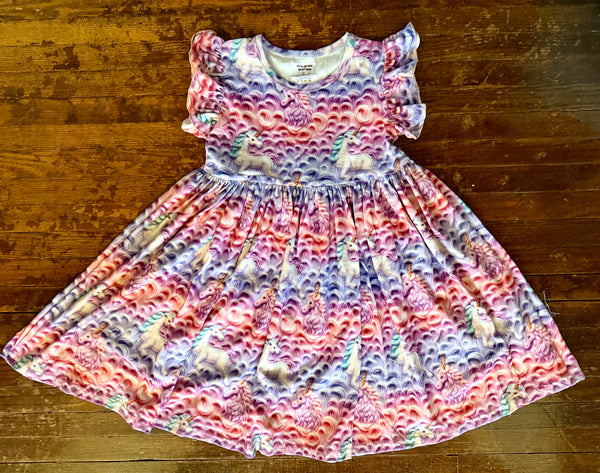 Girls unicorn print dress with rainbow colors - Ava Grace Boutique