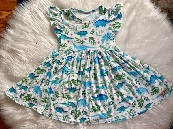 Dinosaur Blue Green Twirly Dress