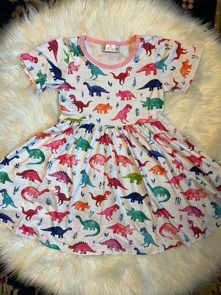 Dinosaur Short Sleeve Twirly Dress