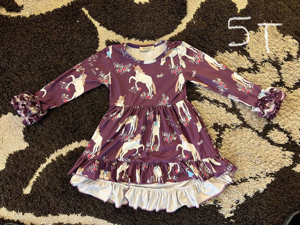 Girl 5T Unicorn Print High Low Ruffle Dress