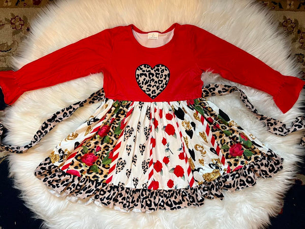 Valentine Cheetah Long Sleeve Twirly Dress