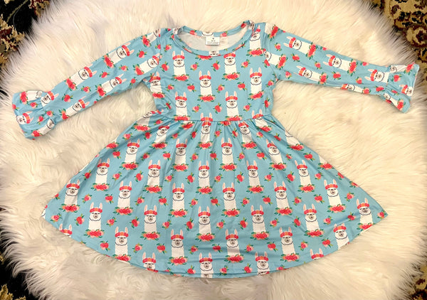 Llama Print Long Sleeve Dress