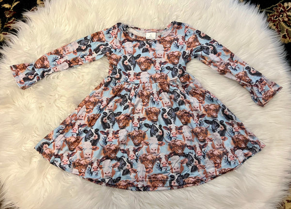 Cow Print Long Sleeve Dress
