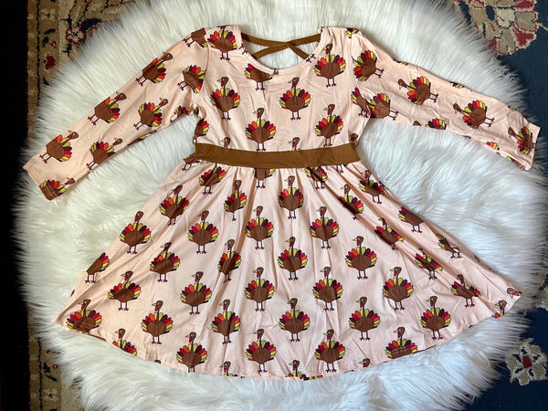 Thanksgiving Turkey Milk Silk Long Sleeve Dress