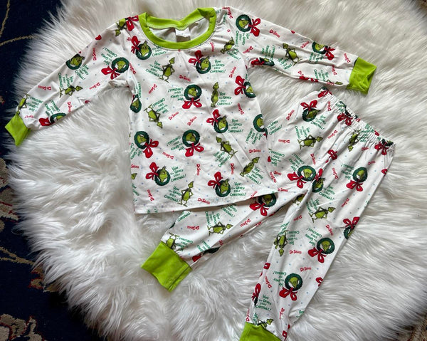 Christmas White Green Grinch Pajama Set