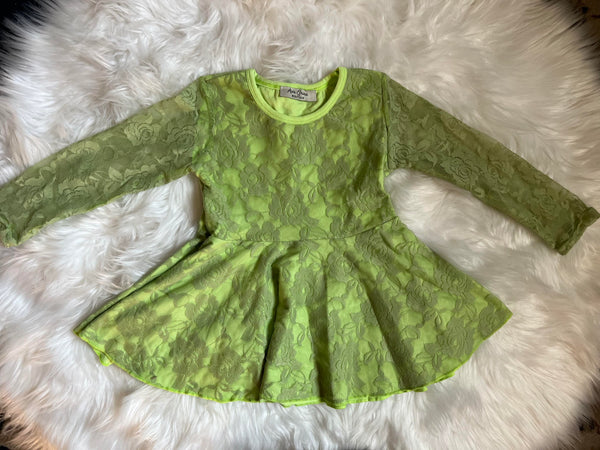 4T Lime Green Lace Peplum Top
