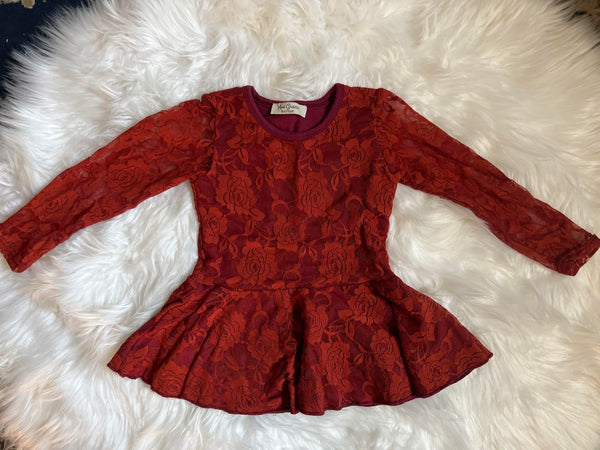4T Maroon Lace Peplum Top