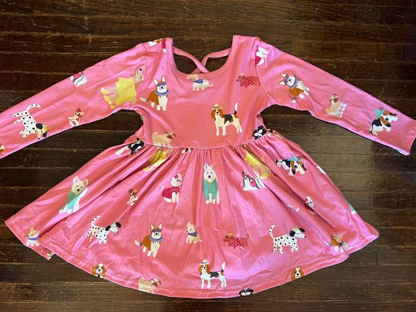 Dog Print Pink Dress - Preorder 6-8 weeks