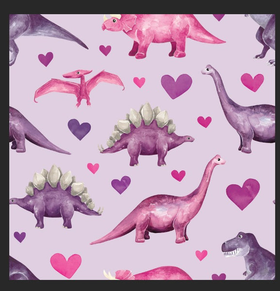 Pink Dinosaur Hearts Print Dress - Preorder TAT up to 6-8 weeks
