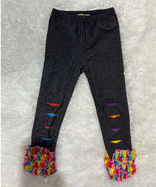 Rainbow Distressed Knit Denim Icing Leggings - Ava Grace Boutique