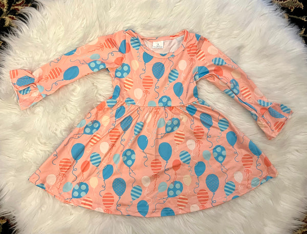 Balloon Prints Long Sleeve Dress