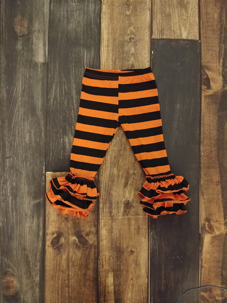 Orange and Black Stripes Truffle Triple Ruffle Legging