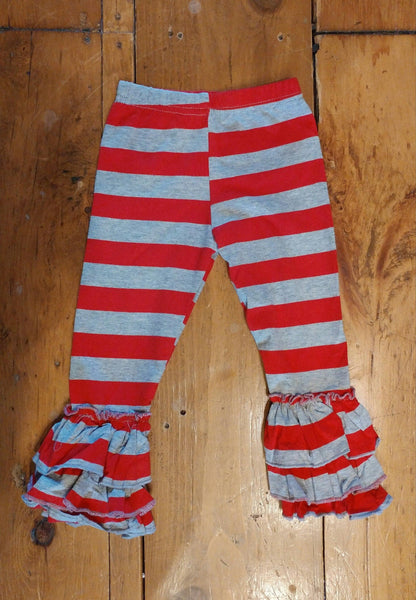 Red and Grey Stripes Truffle Triple Ruffle Leggings - Ava Grace Boutique