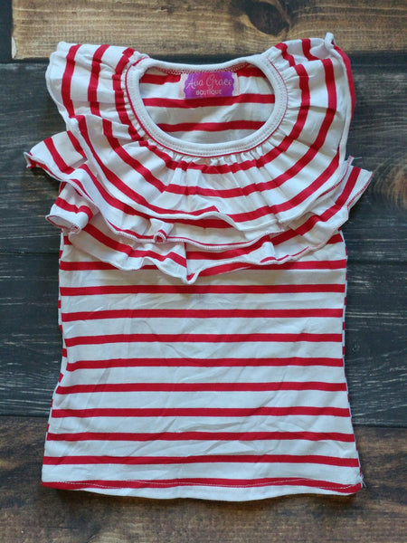 Red and White Stripes Front Ruffle Tank Top - Ava Grace Boutique