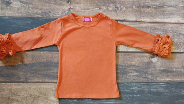 Pumpkin Ruffle Long Sleeve Shirt - Ava Grace Boutique