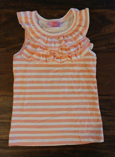 Peach and White Stripes Front Ruffle Girl Tank Top