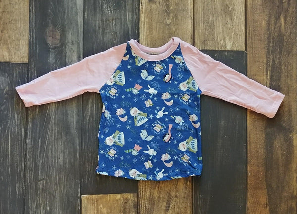 Princess and Little Creatures Winter Wonderland 3/4 Raglan Tee with Pink Sleeve - Ava Grace Boutique