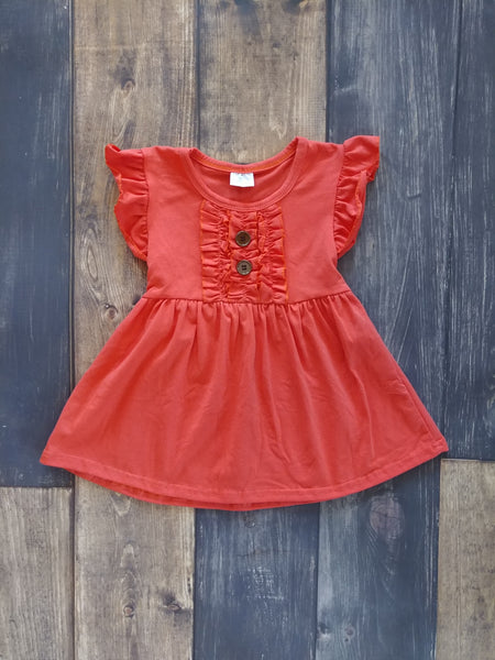 Coral Front Ruffle Pearl Knit Dress
