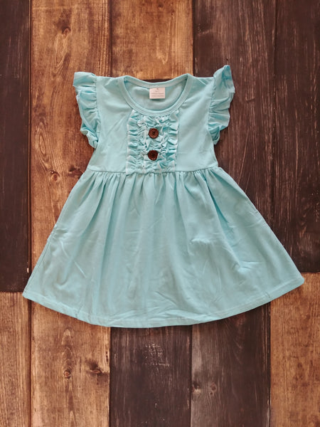 Light Blue Front Ruffle Pearl Knit Dress