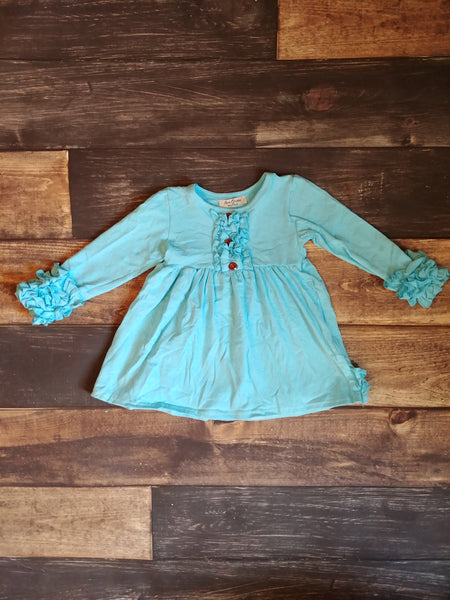 Long Sleeve Ruffle Dress - Light Blue