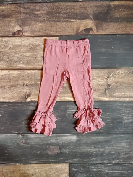 Mauve Pink Knit Triple Ruffle Legging