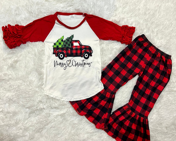 Christmas Red Truck Buffalo Plaid Outfit