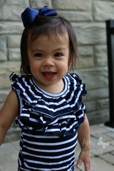 Navy Blue and White Stripes Front Ruffle Tank Top