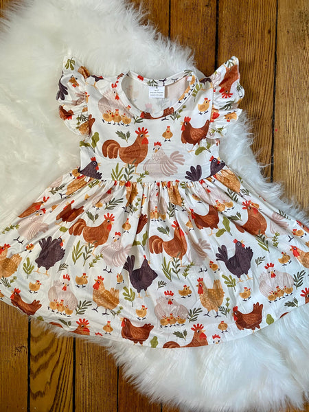 Chicken twirly dress displayed flat