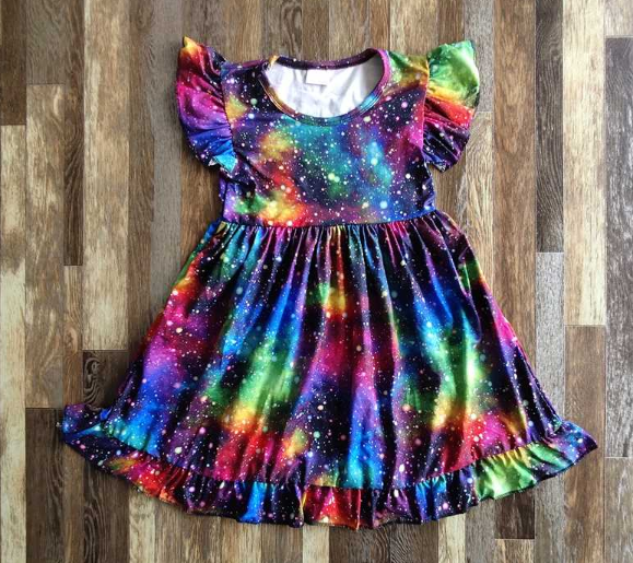 Space Galaxy Print Ruffle Dress