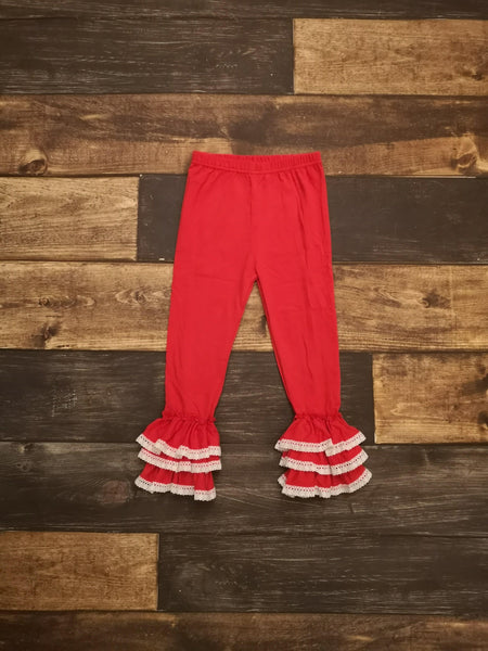 Red Lace Triple Ruffle Leggings - Ava Grace Boutique