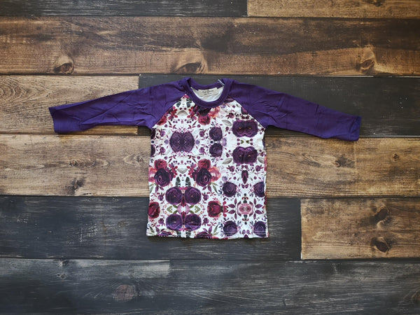 Purple Floral Raglan Long Sleeve Top - Ava Grace Boutique