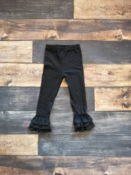 Black Knit Denim Triple Ruffle Legging