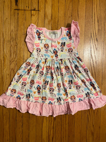 Dolls Print Pink Polka Ruffle Dress
