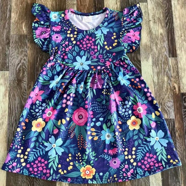Navy Floral Hot Pink Pearl Dress