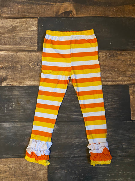 Orange Yellow White Stripes Ruffle Legging