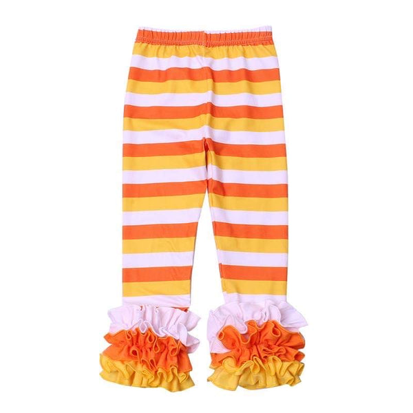 Orange Yellow White Stripes Ruffle Legging