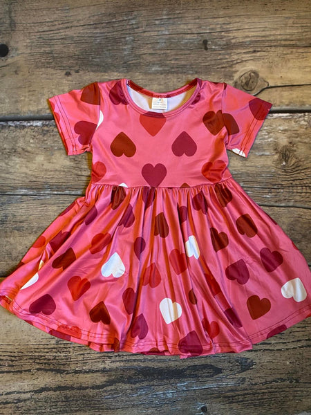 Hearts Valentine Milk Silk Short Sleeve Twirly Dress